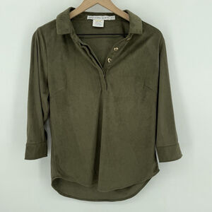 Gretchen Scott Green Faux Ultra Suede Popover Top Women’s Size Small